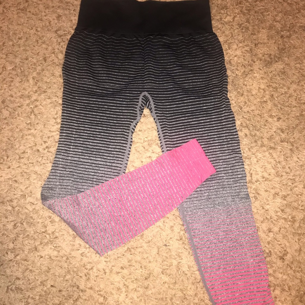 Marika Pink, Black, and Gray Stripe leggings